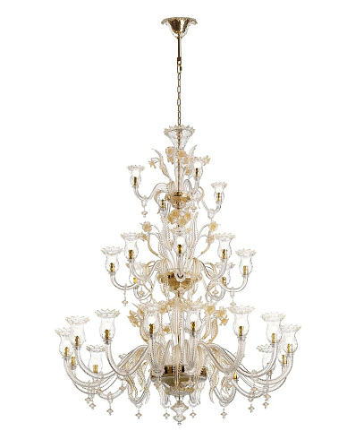 Murano Glass 28-Light 3-Tier Chandelier in 24K Gold