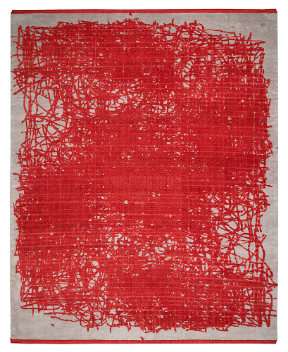 Hand-knotted Grid Red Rug