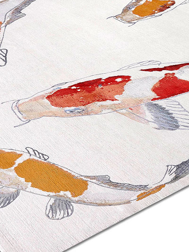 Fish Original on White Hand Knotted Rug