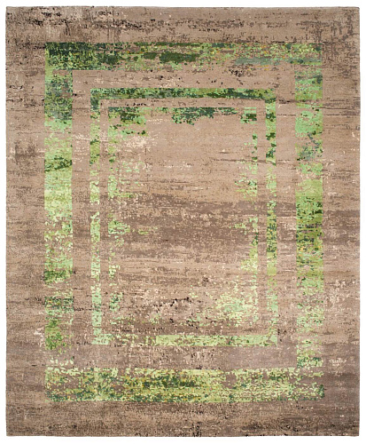 Hand-Knotted Artwork Wool & Silk Green Rug