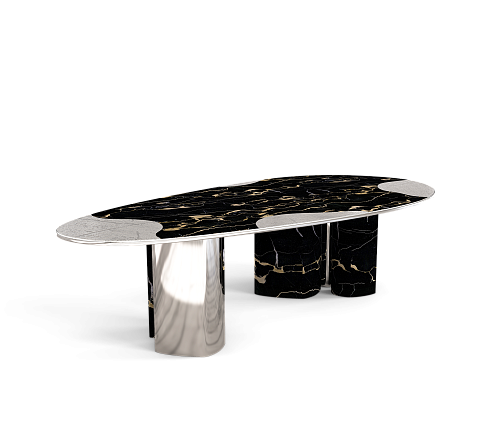Athena Portoro Marble & Silver Dining Table