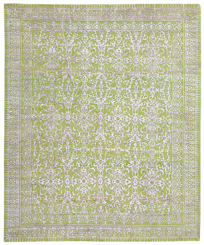 Hand-Knotted Wool & Silk Green Rug