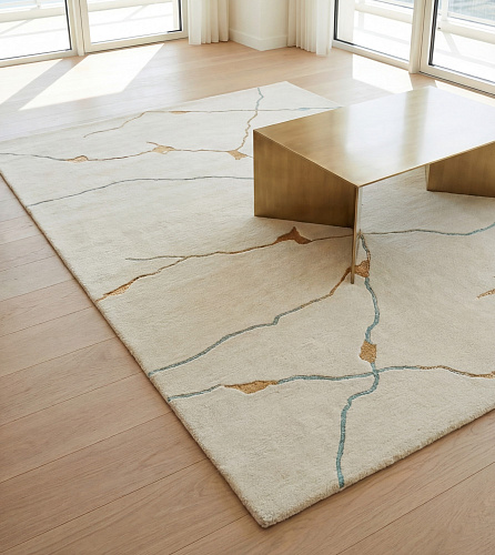 Golden Veins Ivory Handcrafted Rug