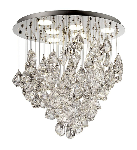 Ice Crystal Cascading Chandelier with Polished Steel Reflector