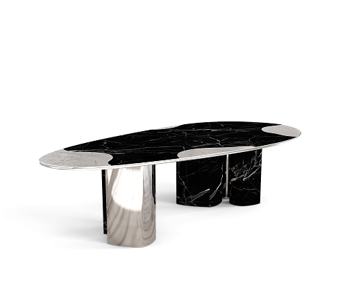 Athena Nero Marble & Silver Dining Table
